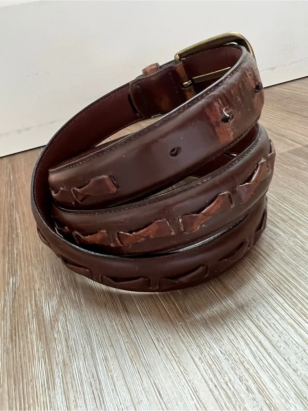 Vintage Full Grain Cowhide Leather Belt Solid Brass Buckle Size 43 men’s brown